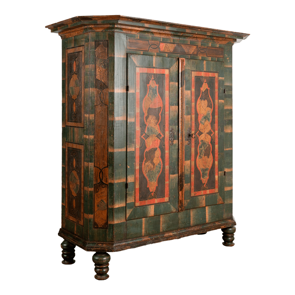 Painted Wood Armoire with Intricate Green Design