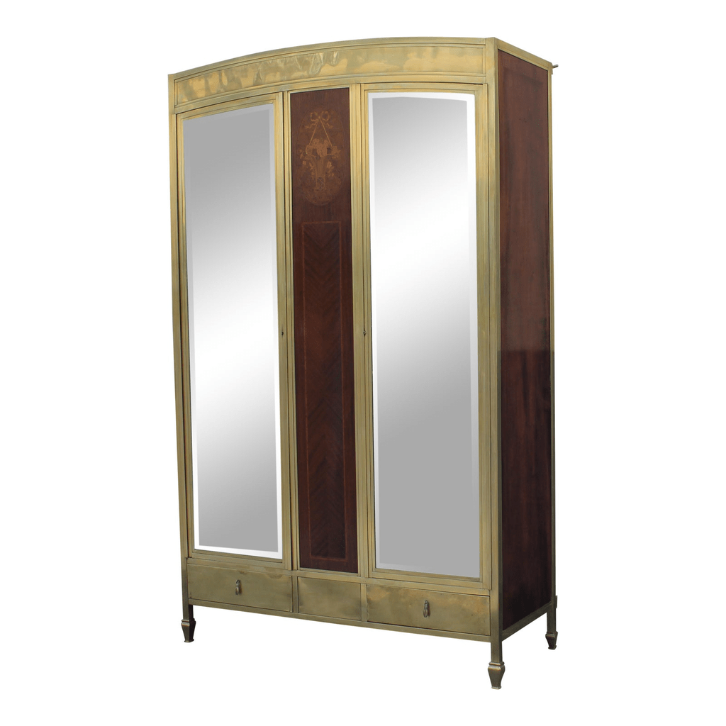 Daabadi Classic Armoire with Mirrored Doors and Wood Inlay