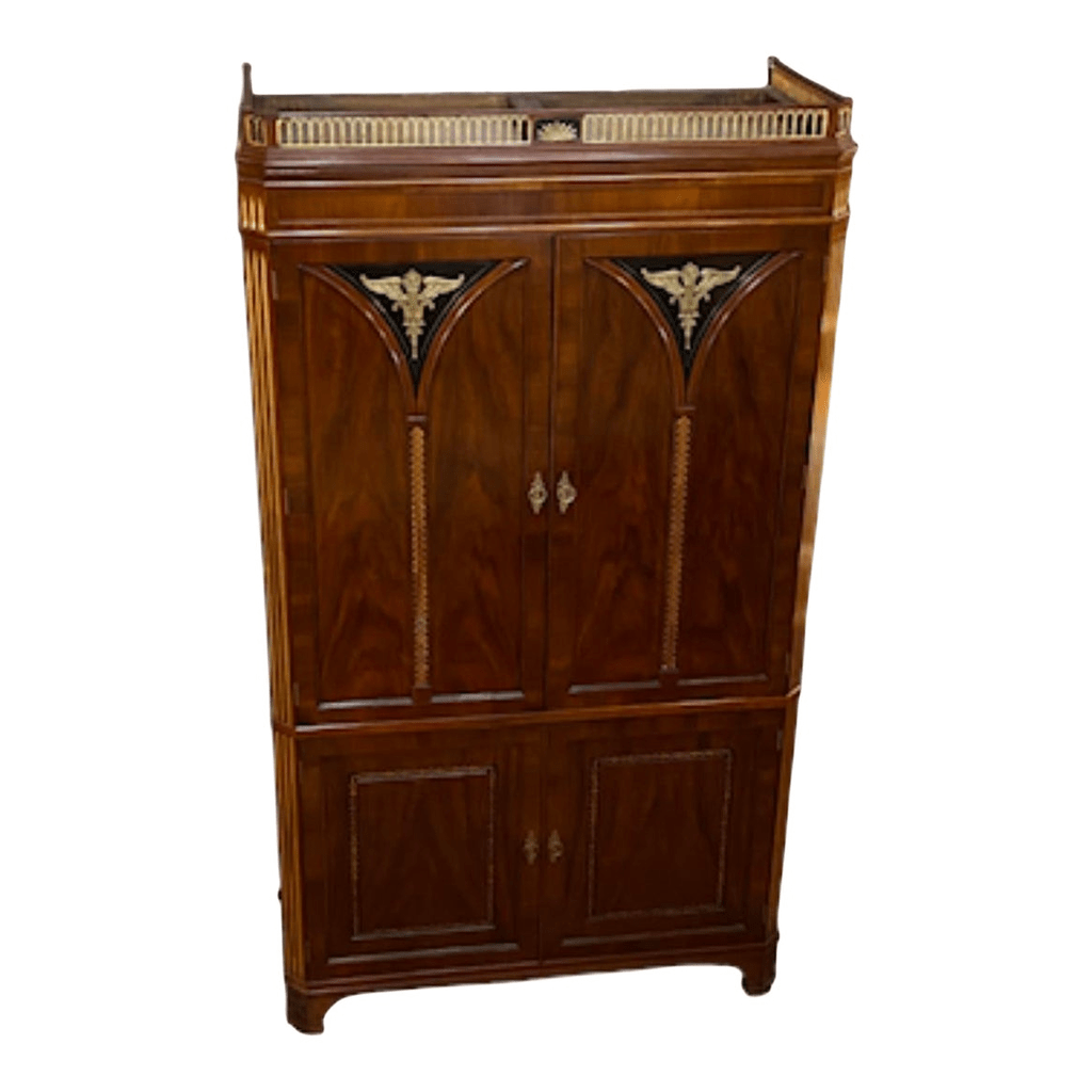 Classic brown wood armoire with ornate details