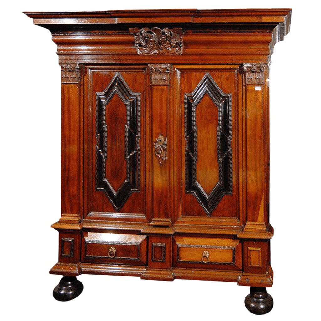 Classic Brown Wooden Wardrobe with Intricate Carvings