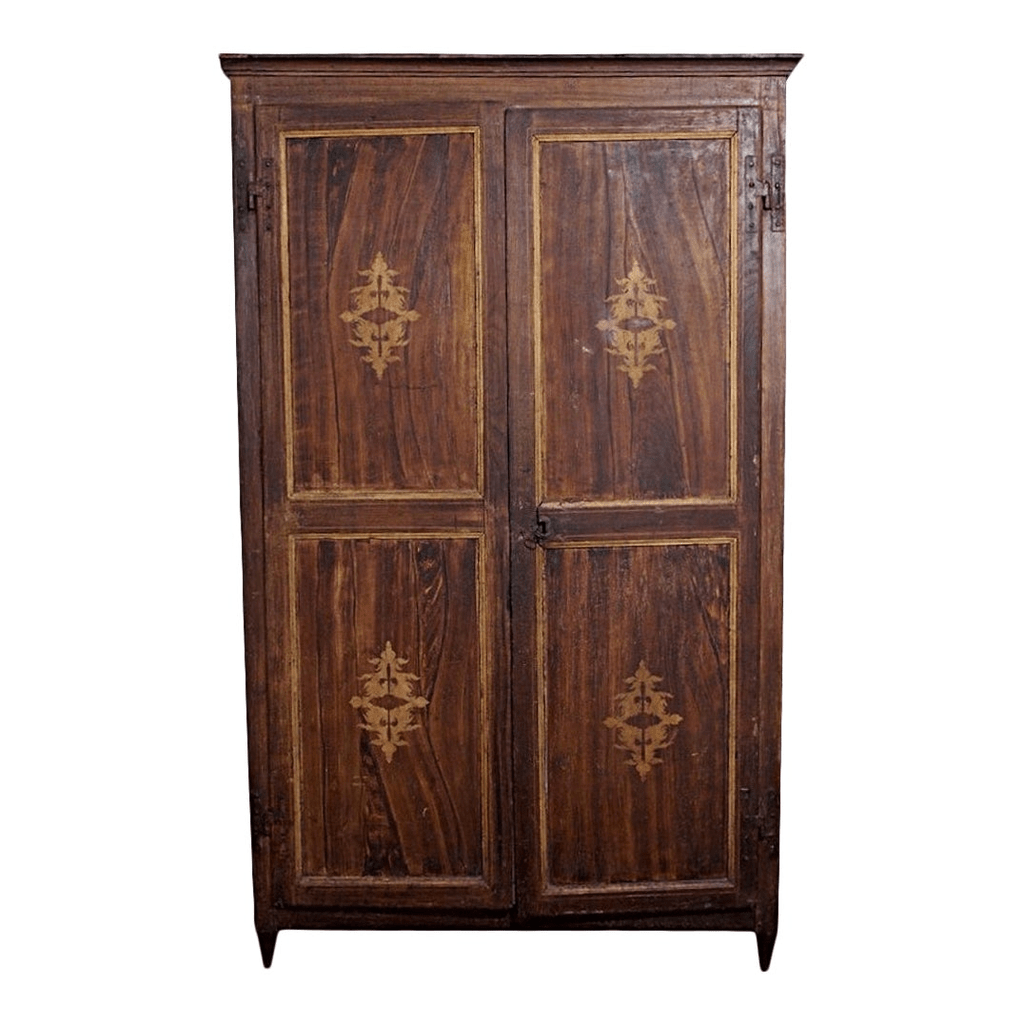 Classic Brown Wood Wardrobe with Gold Inlay
