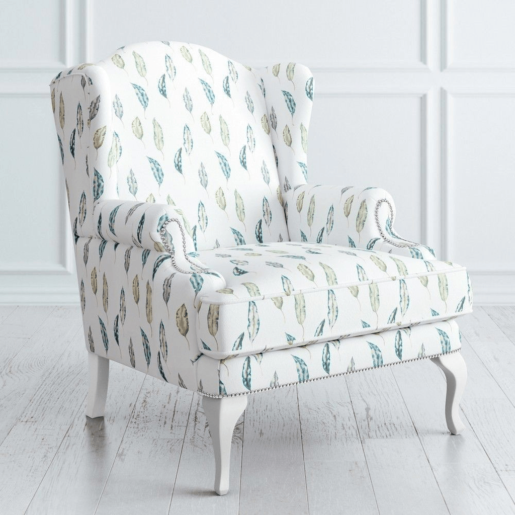 White wingback sofa with feather pattern by Daabadi Furniture