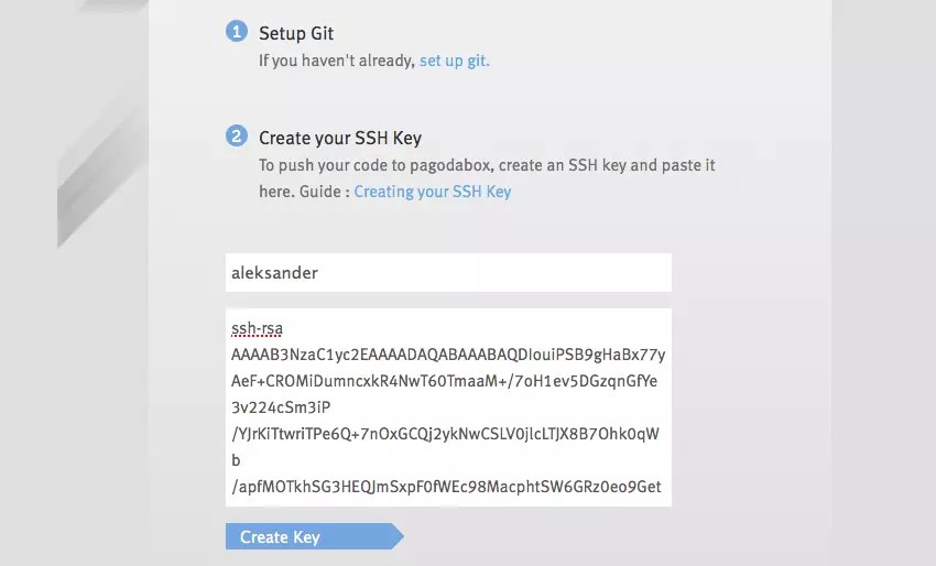 Configure ssh keys on PagodaBox