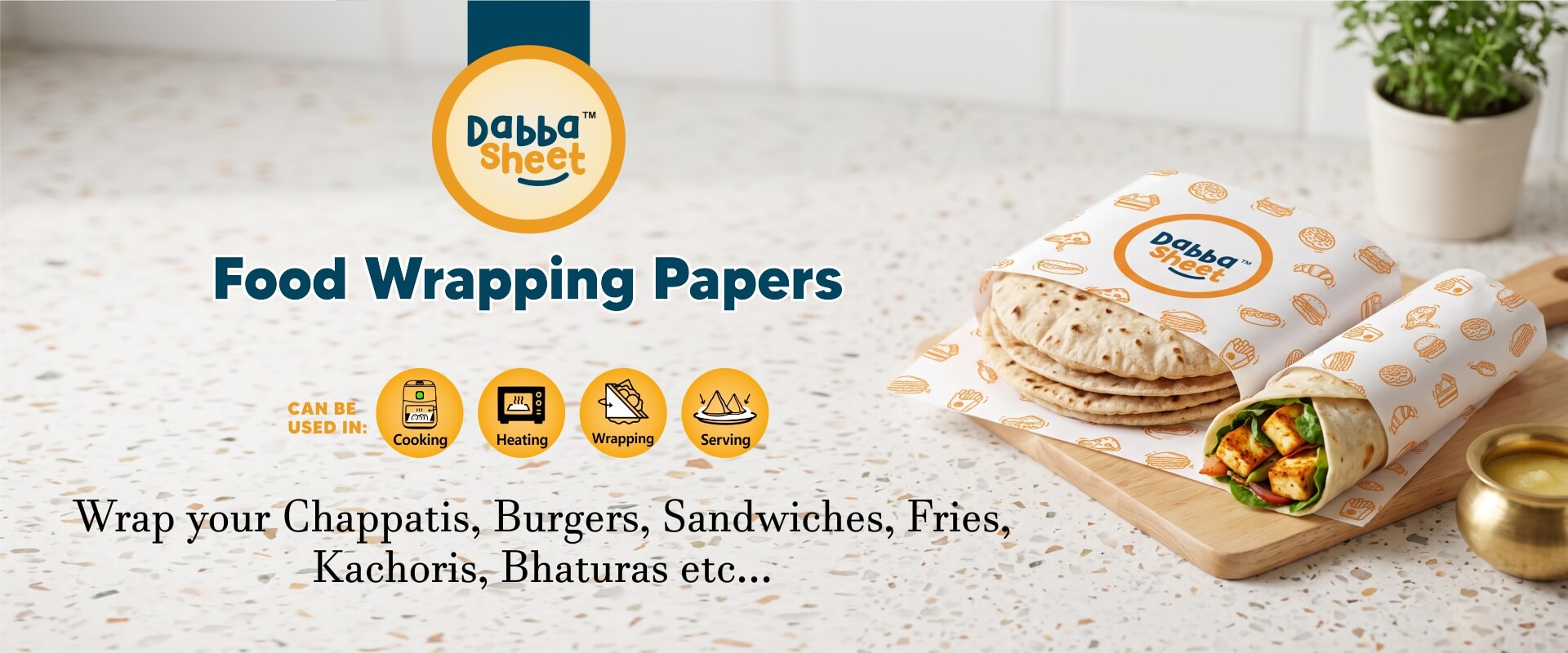 Dabba Sheet food wrapping paper for chapatis, burgers, sandwiches, fries, kachoris and bhaturas, microwave safe