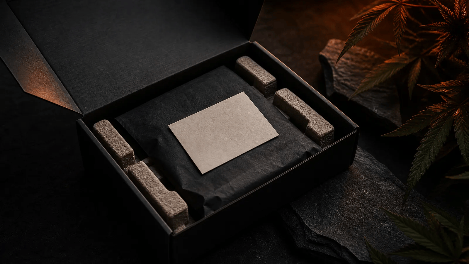 Protective black packaging prepared for a private delivery