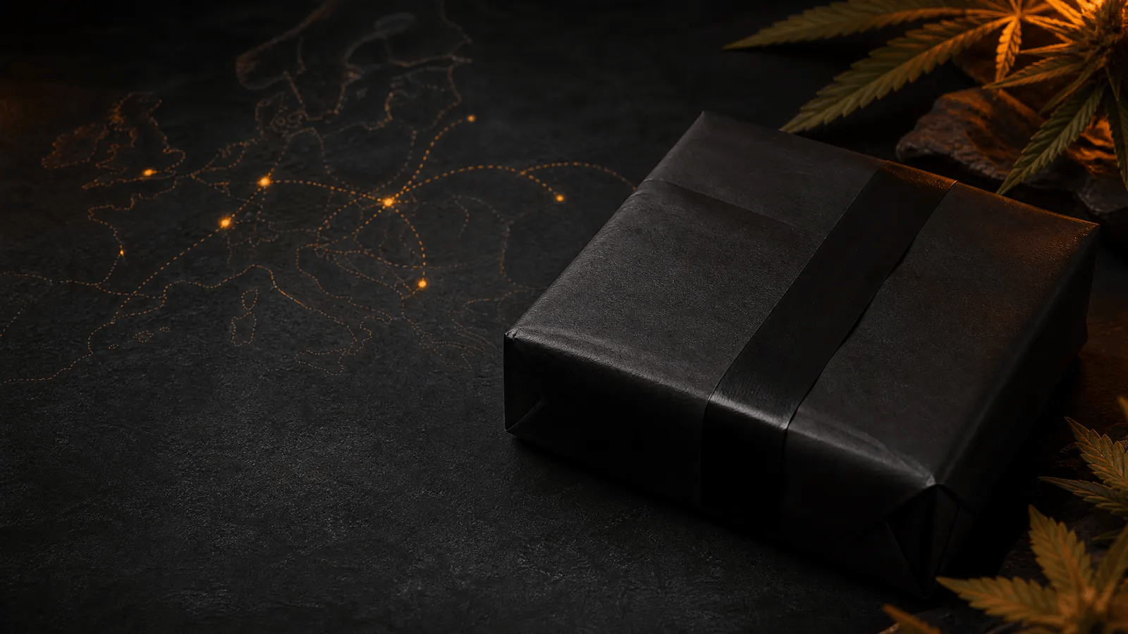 Discreet black parcel prepared for private Dabwood delivery