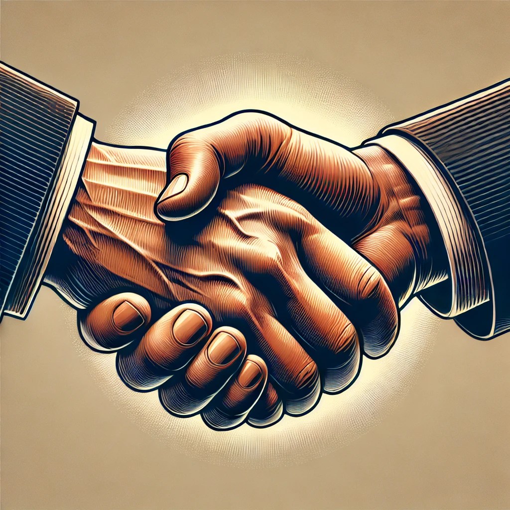 shows two dads shaking hands although only the hands are showing