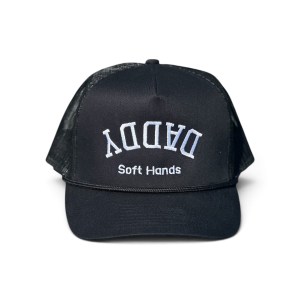 Black with White Letters Bucket Hat - String