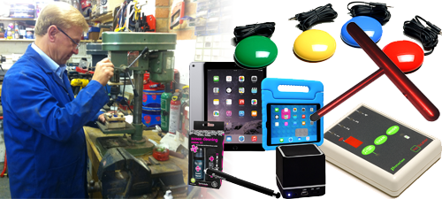 Dad In A Shed workshop alongside switches, tablets and access devices