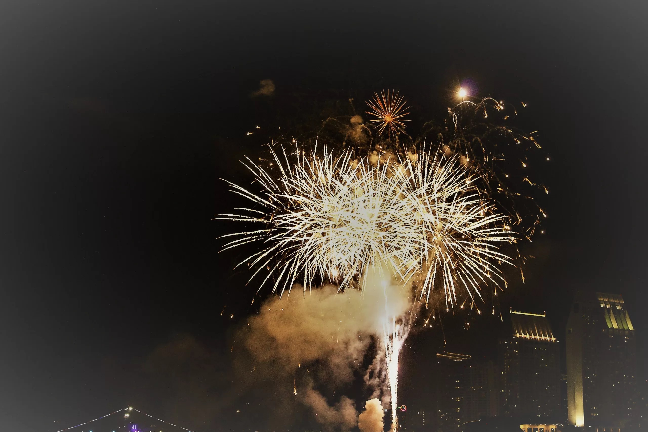 Fireworks public display in a large city.