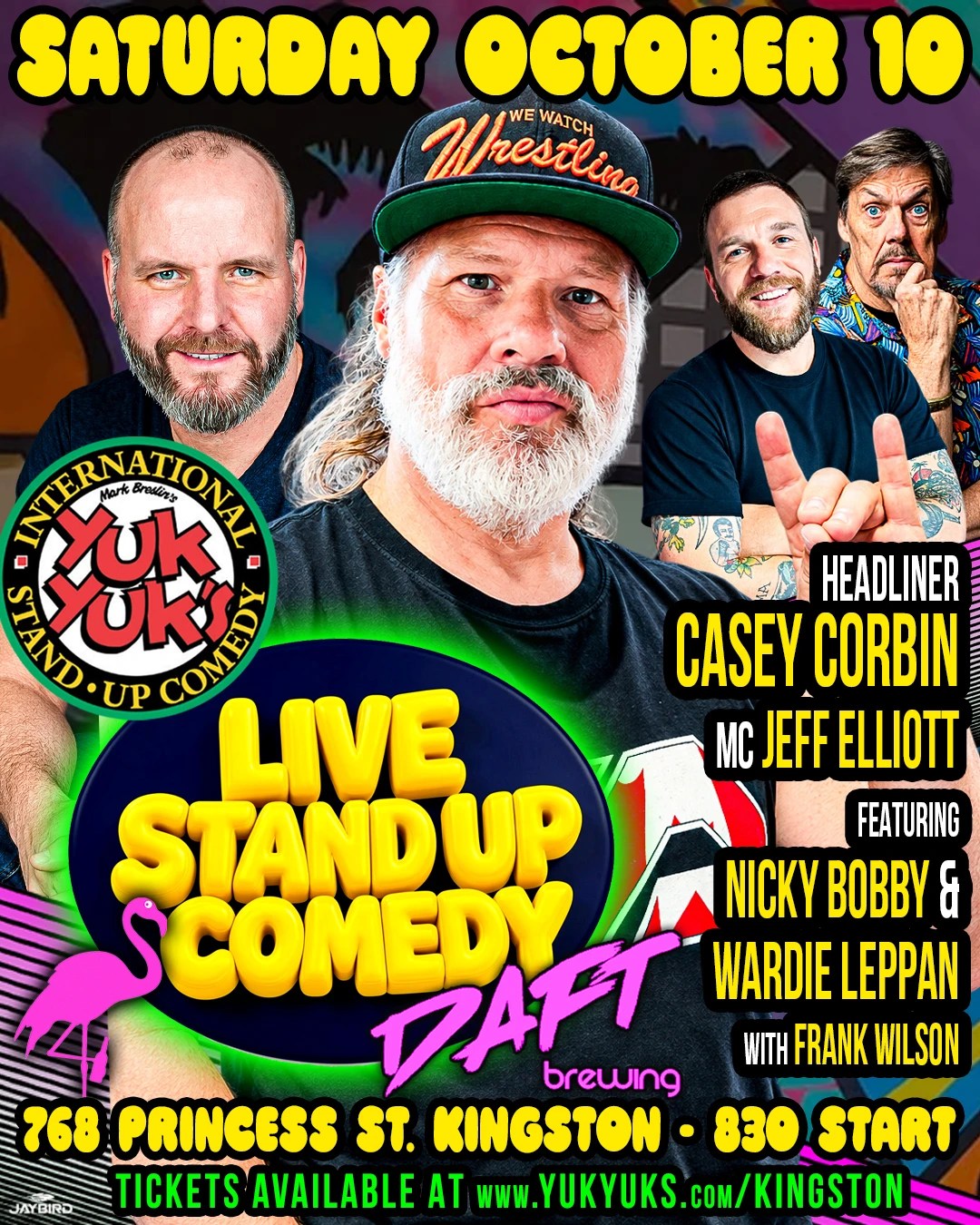 Yuk Yuks stand up comedy show poster with headliner Casey Corbin at Daft Brewing Kingston