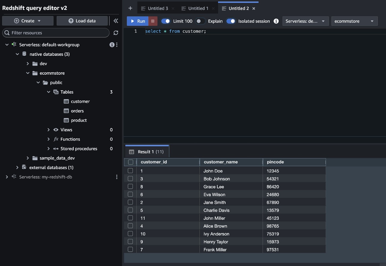 Amazon Redshift Query Editor
