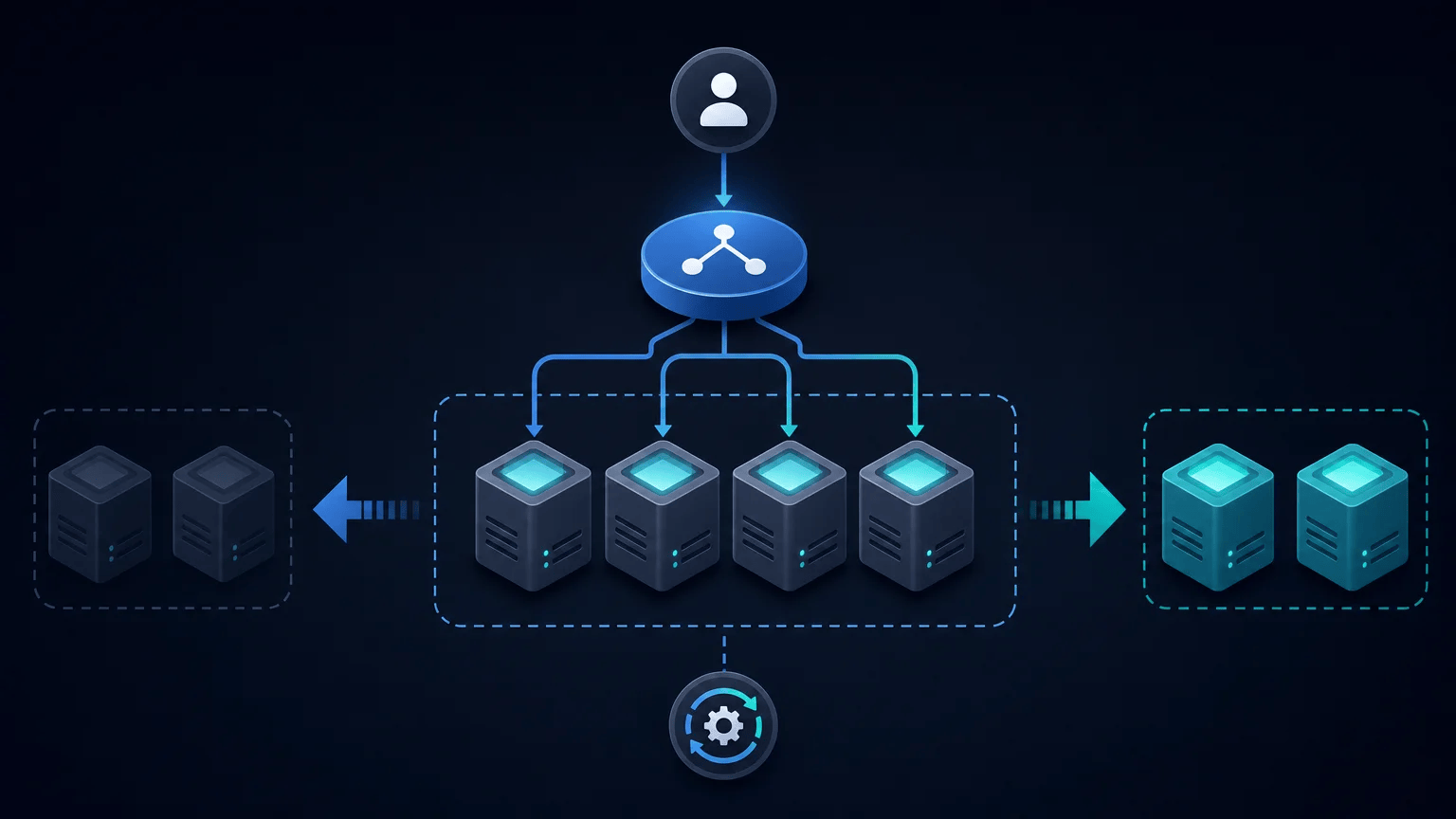 EC2 server cluster expanding and contracting behind a load balancer to represent automated capacity management