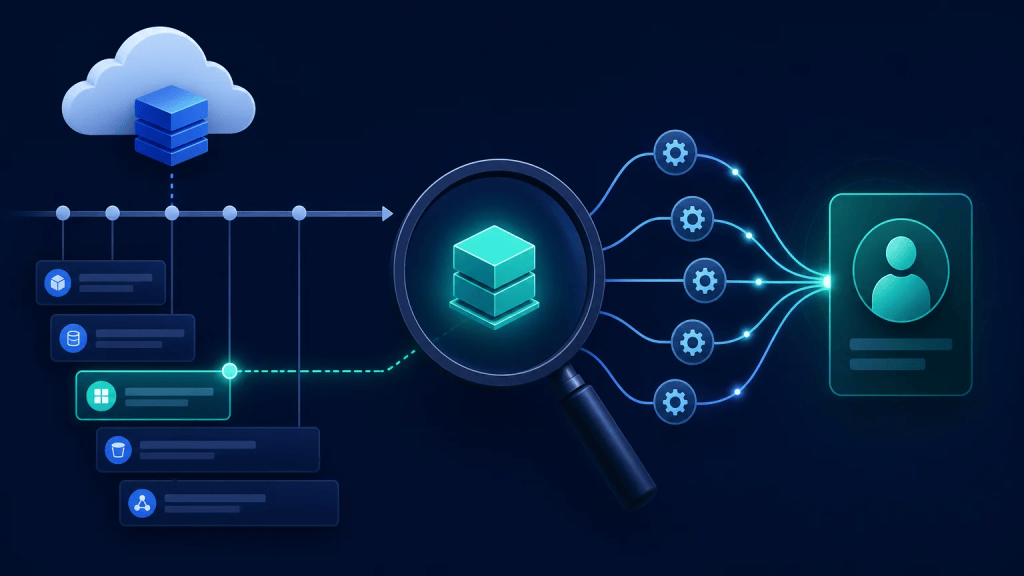 How to Use AWS CLI CloudTrail Event Lookup Commands Magnifying glass tracing a cloud resource change through an event timeline and user identity