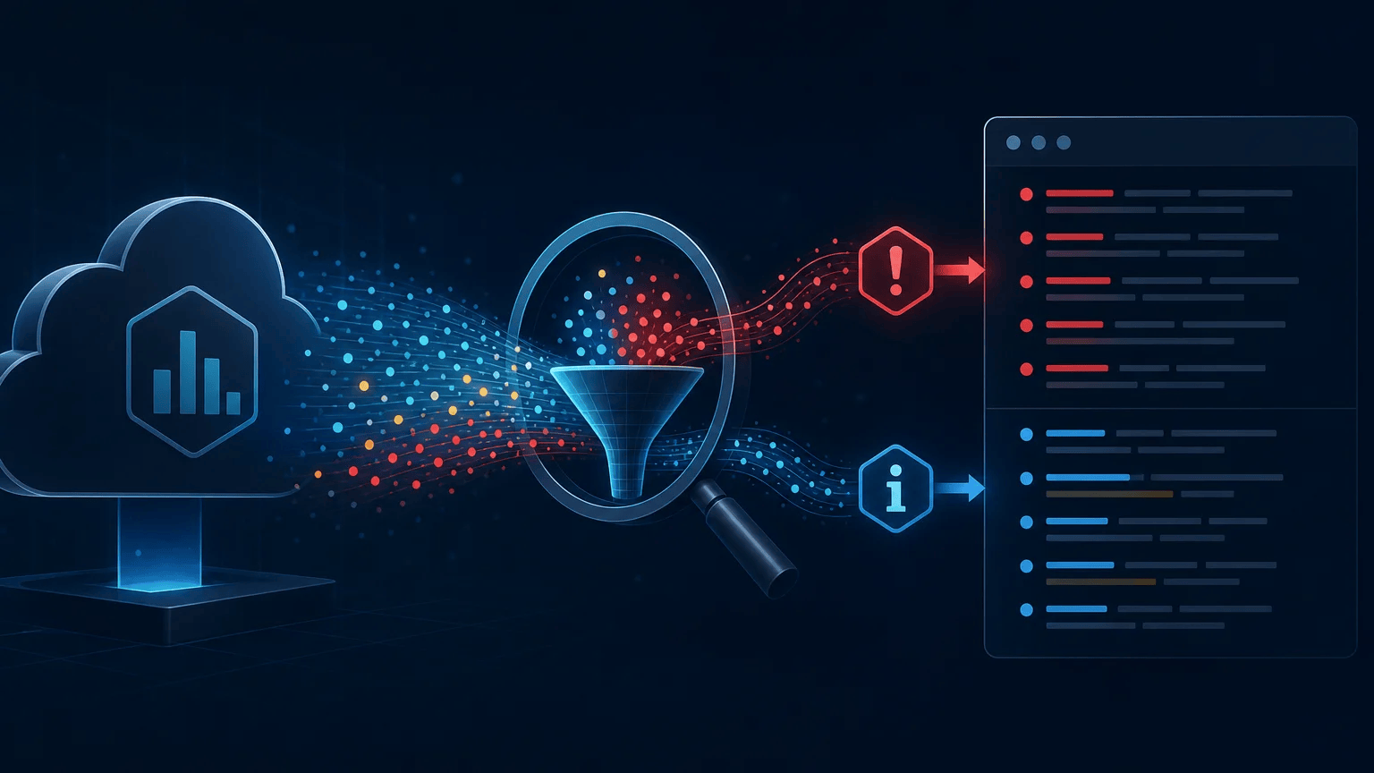 How to Search CloudWatch Logs with AWS CLI Commands Cloud log events flow through a command-line filter, isolating application errors for troubleshooting