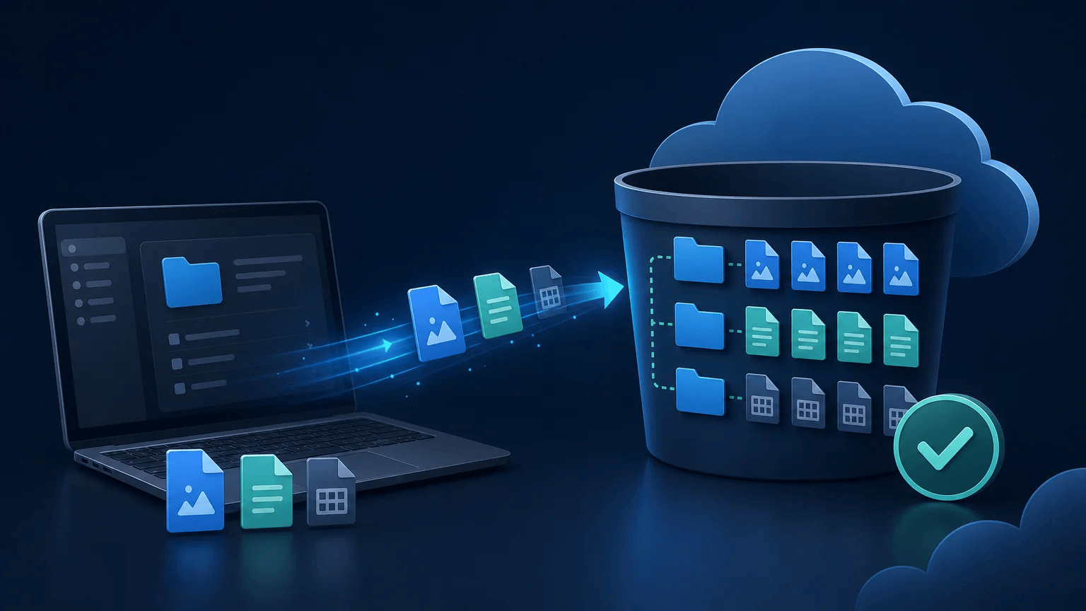Application backup files uploaded into an organized cloud storage bucket with verification
