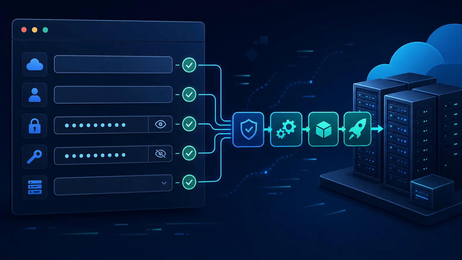 Reading User Input in Bash with read Bash deployment settings flowing through validated visible and secure hidden input fields