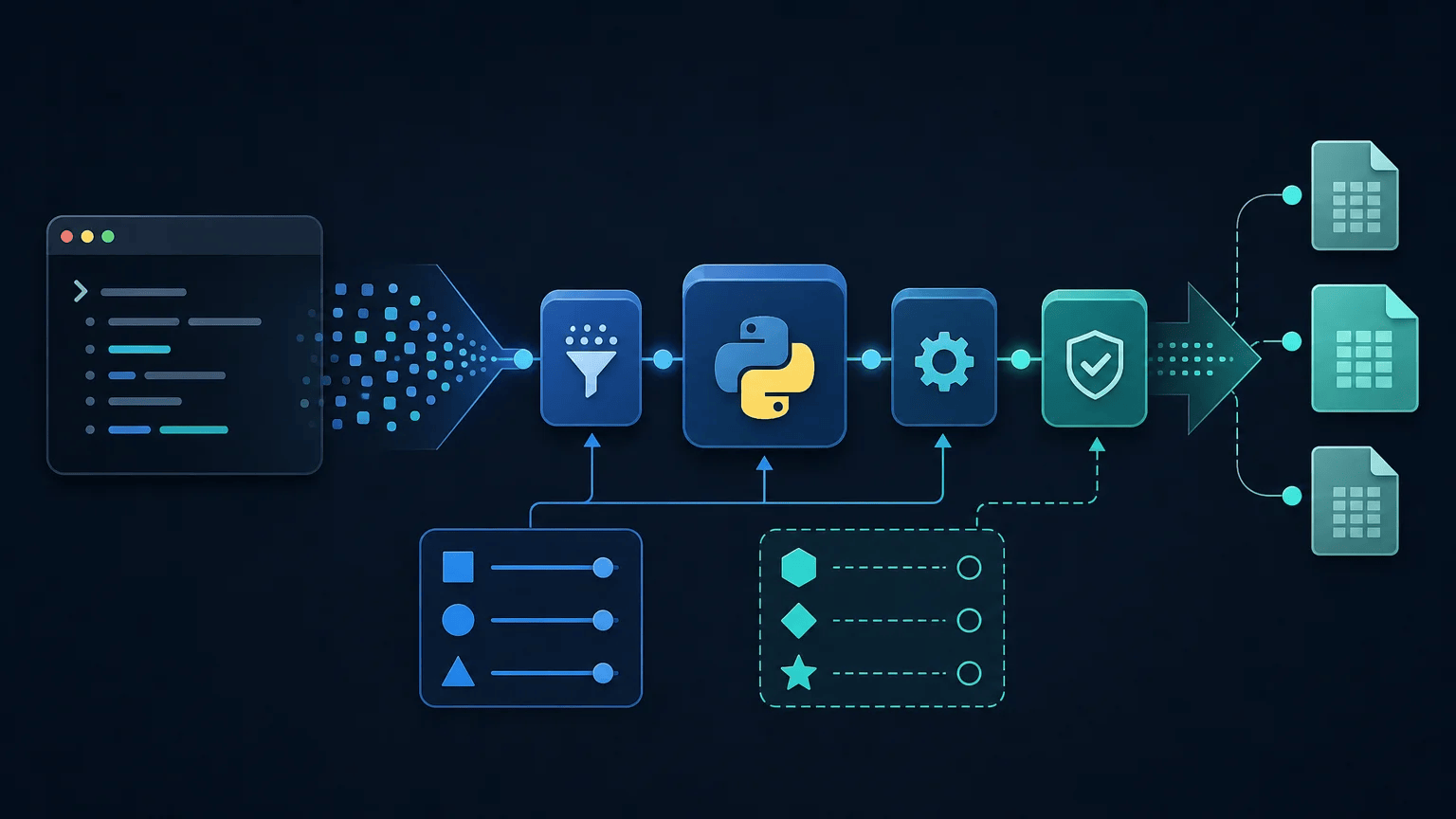 Build a Command-Line Interface in Python with argparse Command-line arguments flow through a validated Python data-processing pipeline into structured output.