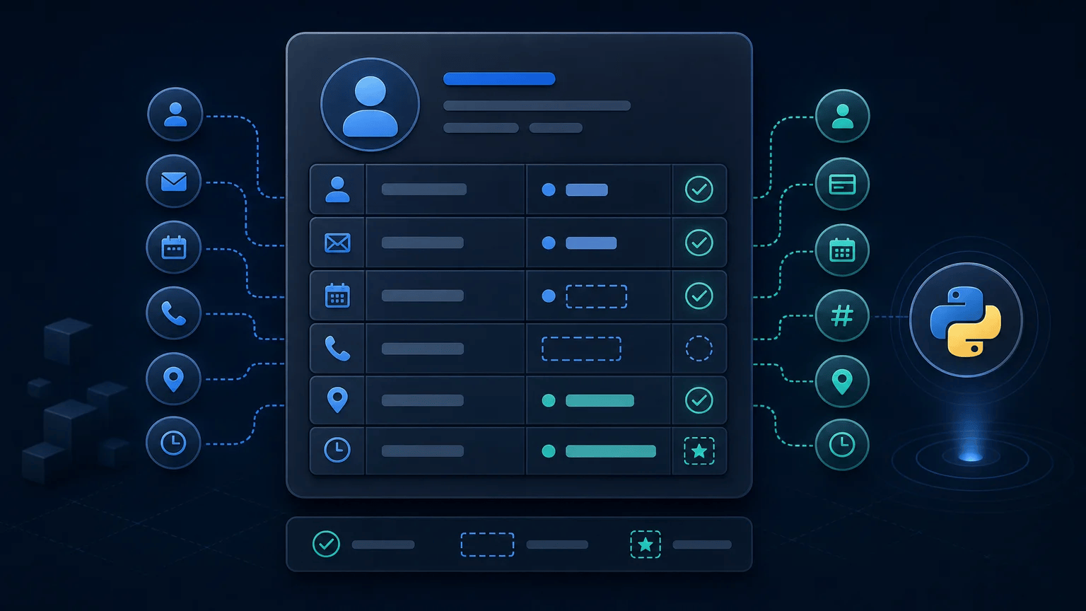 Structured customer record with validated fields, defaults, and connected data attributes