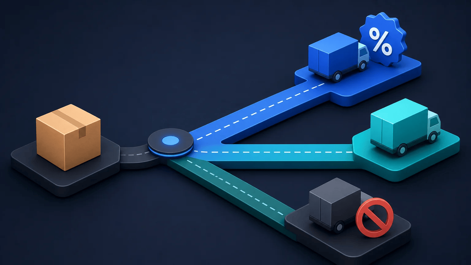 Python If Statements: Make Decisions with Conditions Package traveling through branching routes representing shipping decisions based on conditions