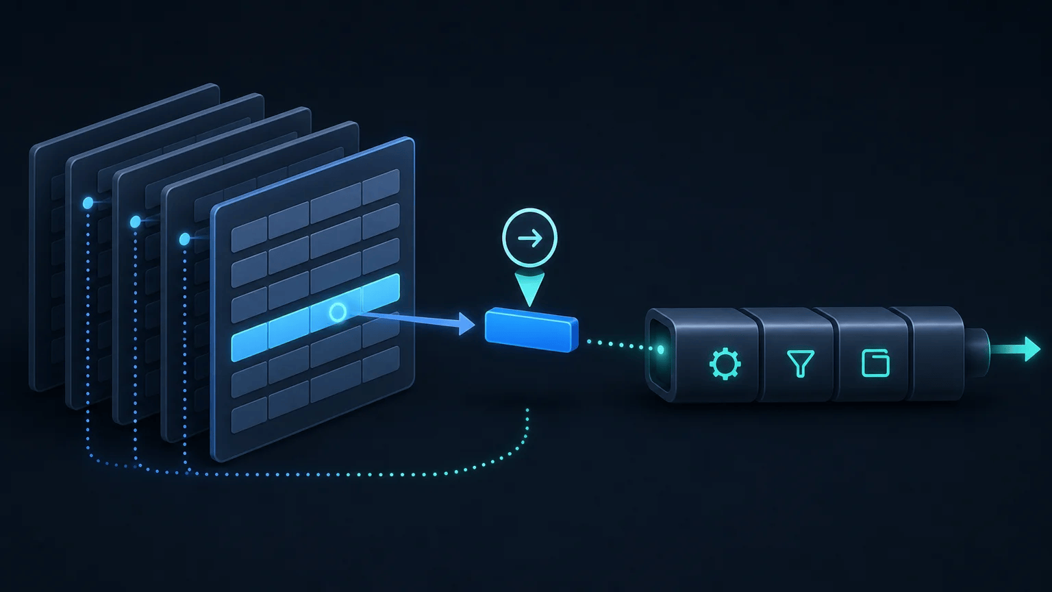 Iterator cursor processing records one at a time from sequential data pages