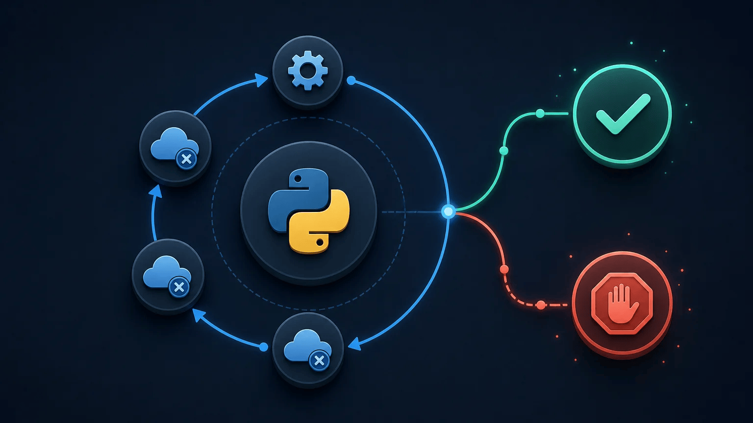 Circular retry process showing repeated attempts ending in success or a maximum-attempts stop