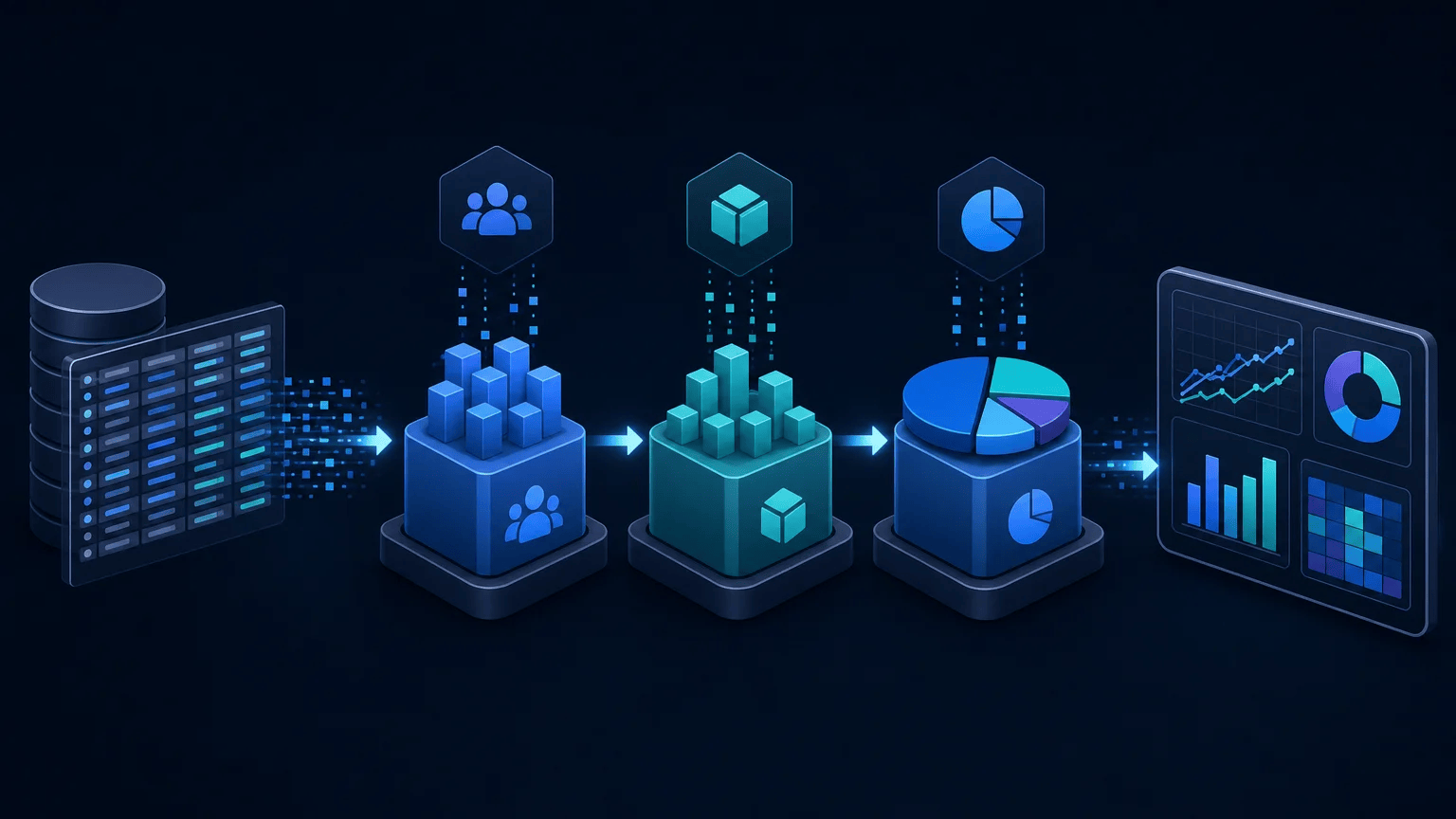 How to Use SQL Common Table Expressions with WITH Multi-stage sales data pipeline representing reusable SQL query stages with Common Table Expressions