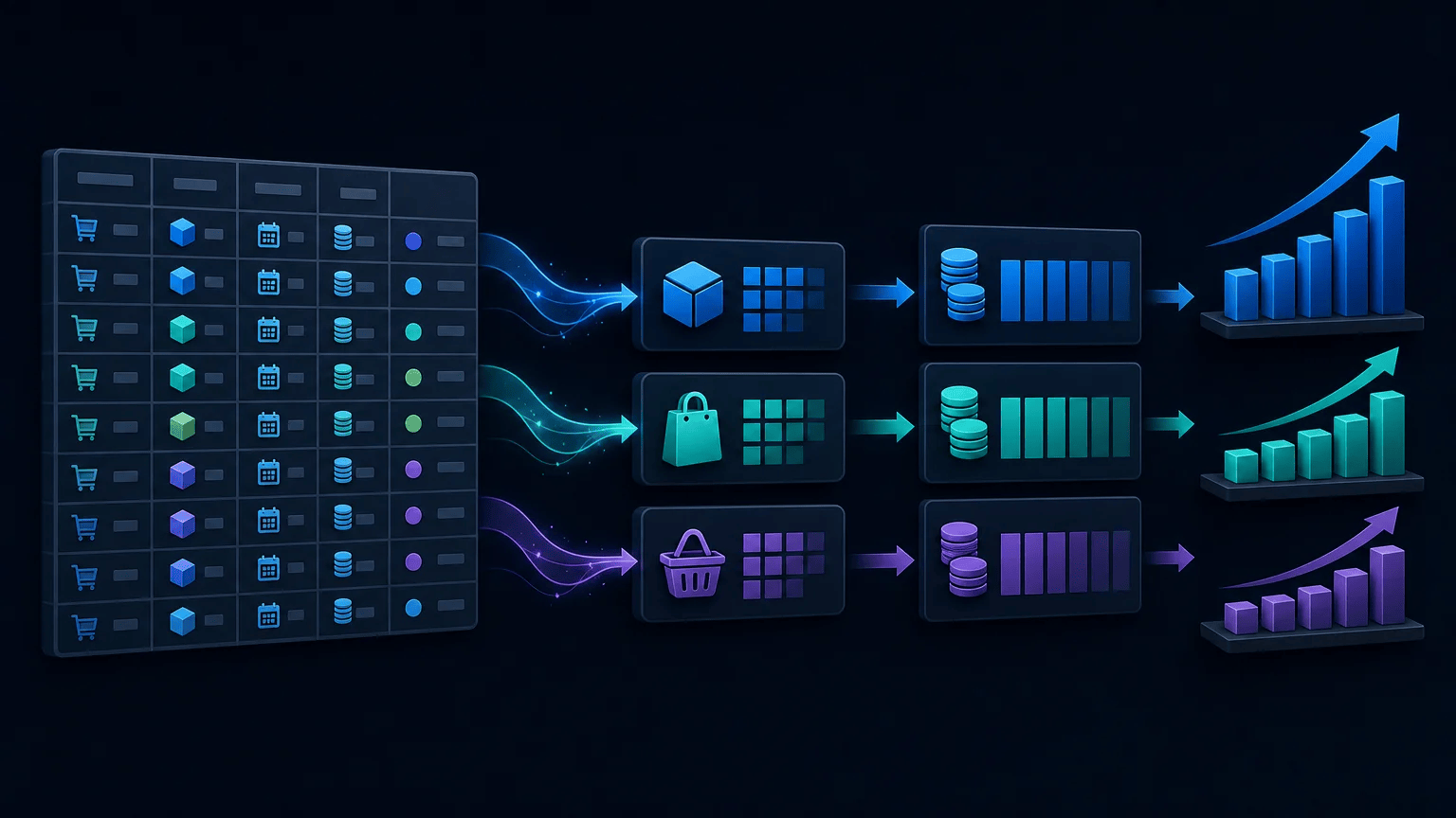 Sales records grouped by product category and summarized into monthly totals