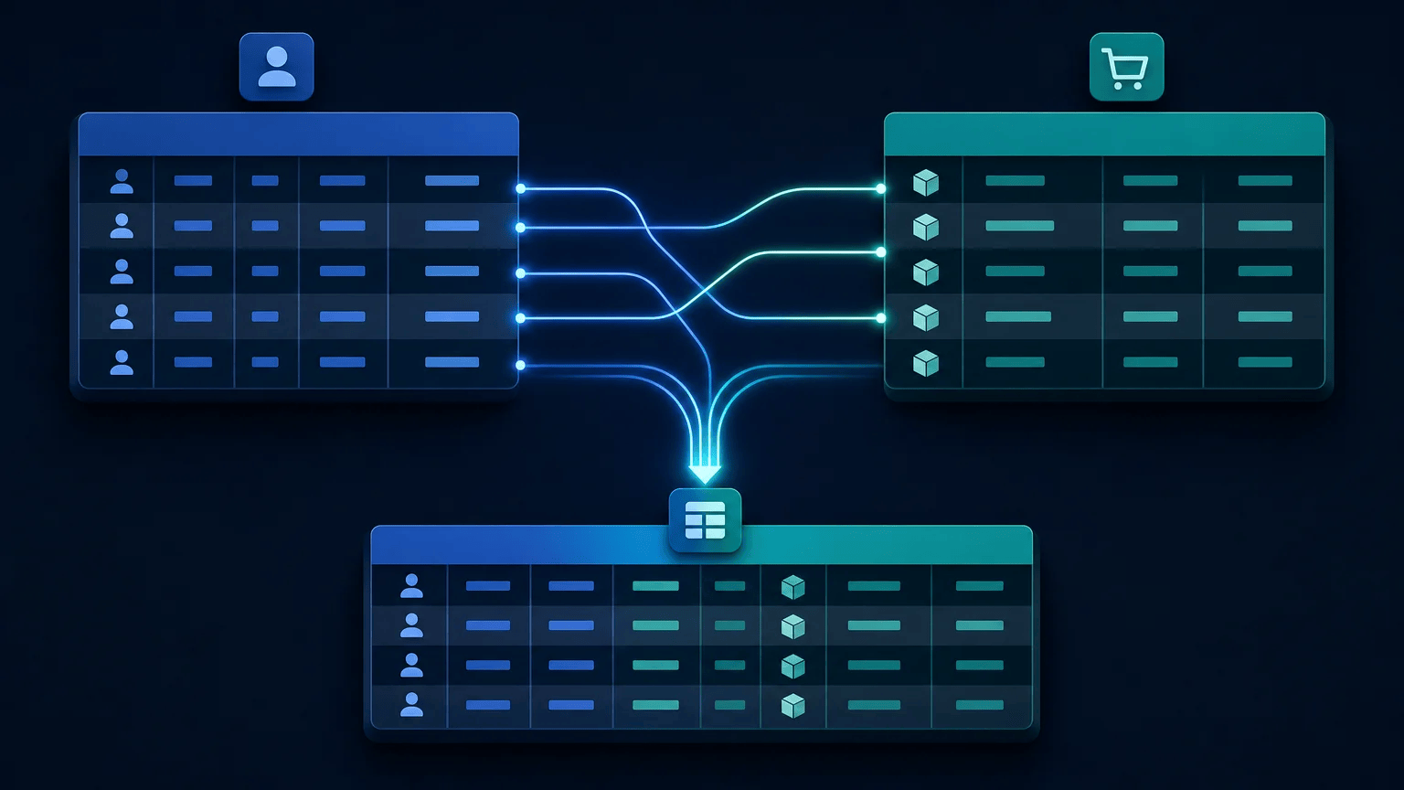 Abstract customer and order tables connected through relational database joins