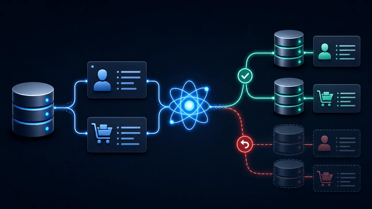 SQL Transactions: Using COMMIT and ROLLBACK Database transaction linking customer and order records with save and undo paths