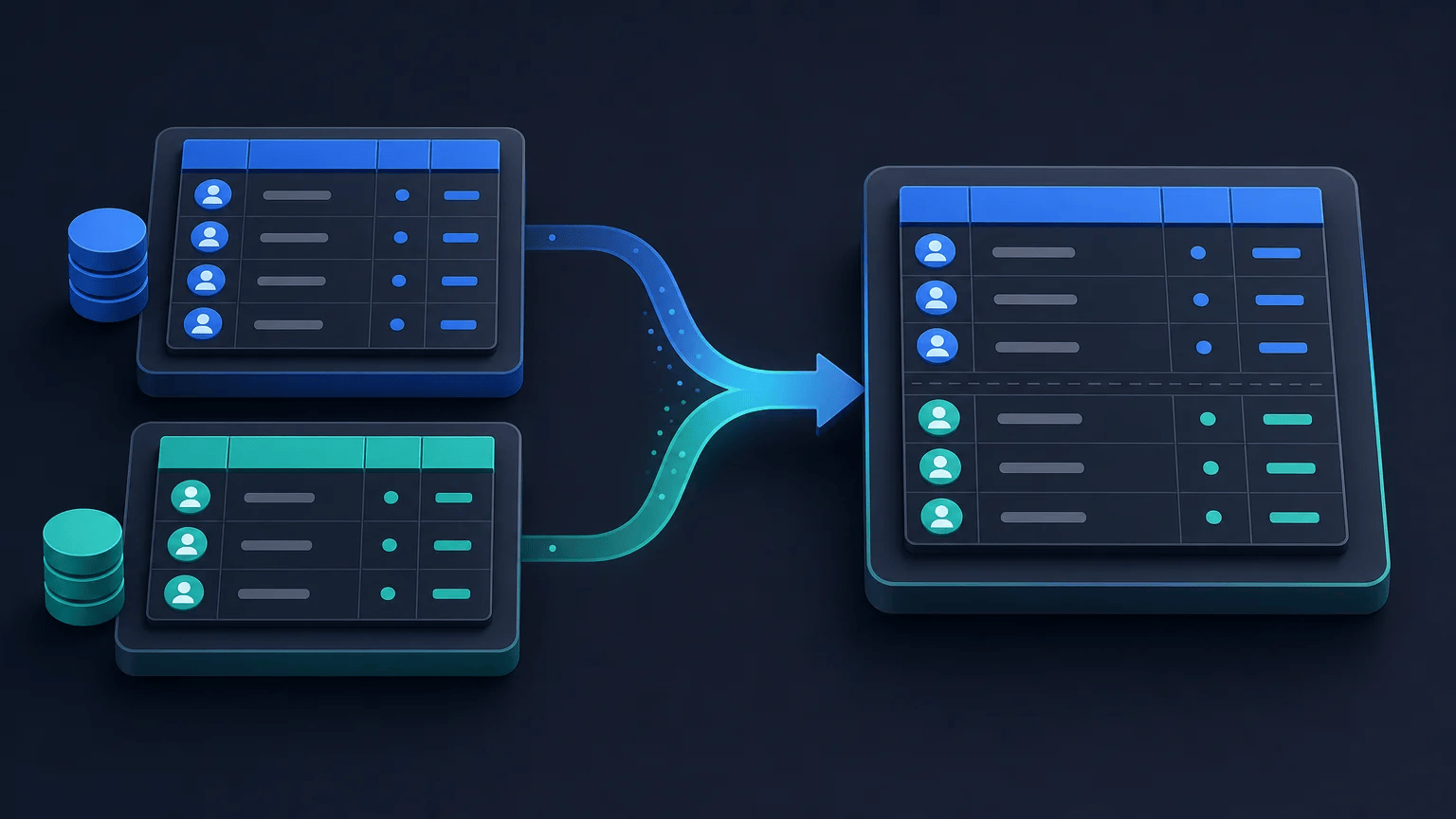 SQL UNION vs UNION ALL: Combine Query Results and Handle Duplicates Current and archived customer records merge into one database report with duplicate rows handled differently.