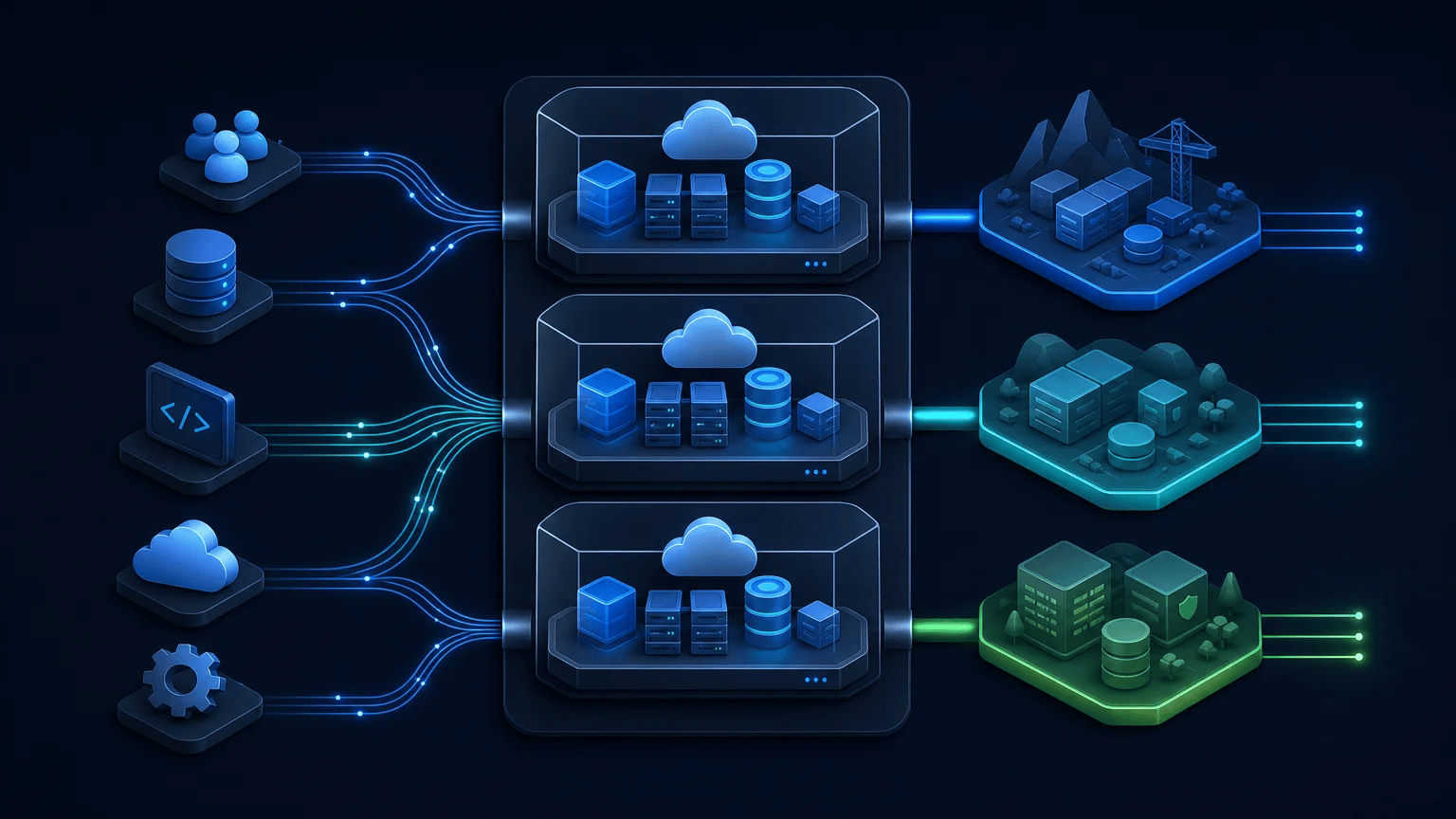 Reusable infrastructure module connecting consistent resources across development, staging, and production environments