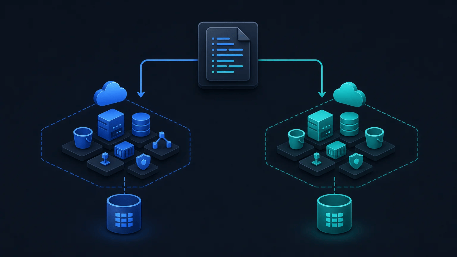 Terraform configuration branching into isolated development and production infrastructure environments