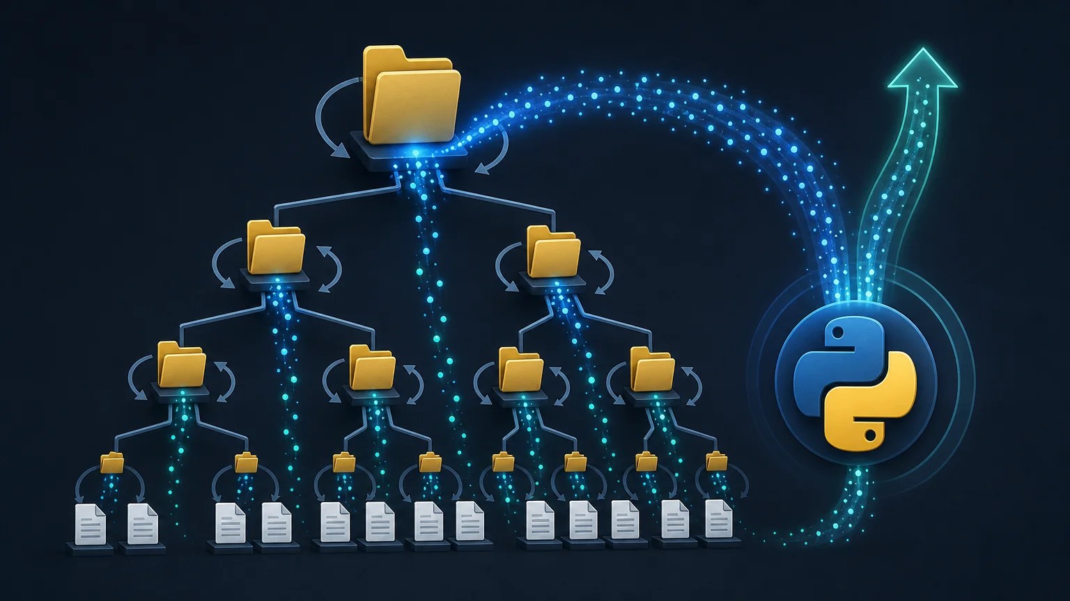 Python Recursion: Calculate Directory Sizes with Recursive Functions Nested directory tree showing recursive traversal and aggregated file sizes