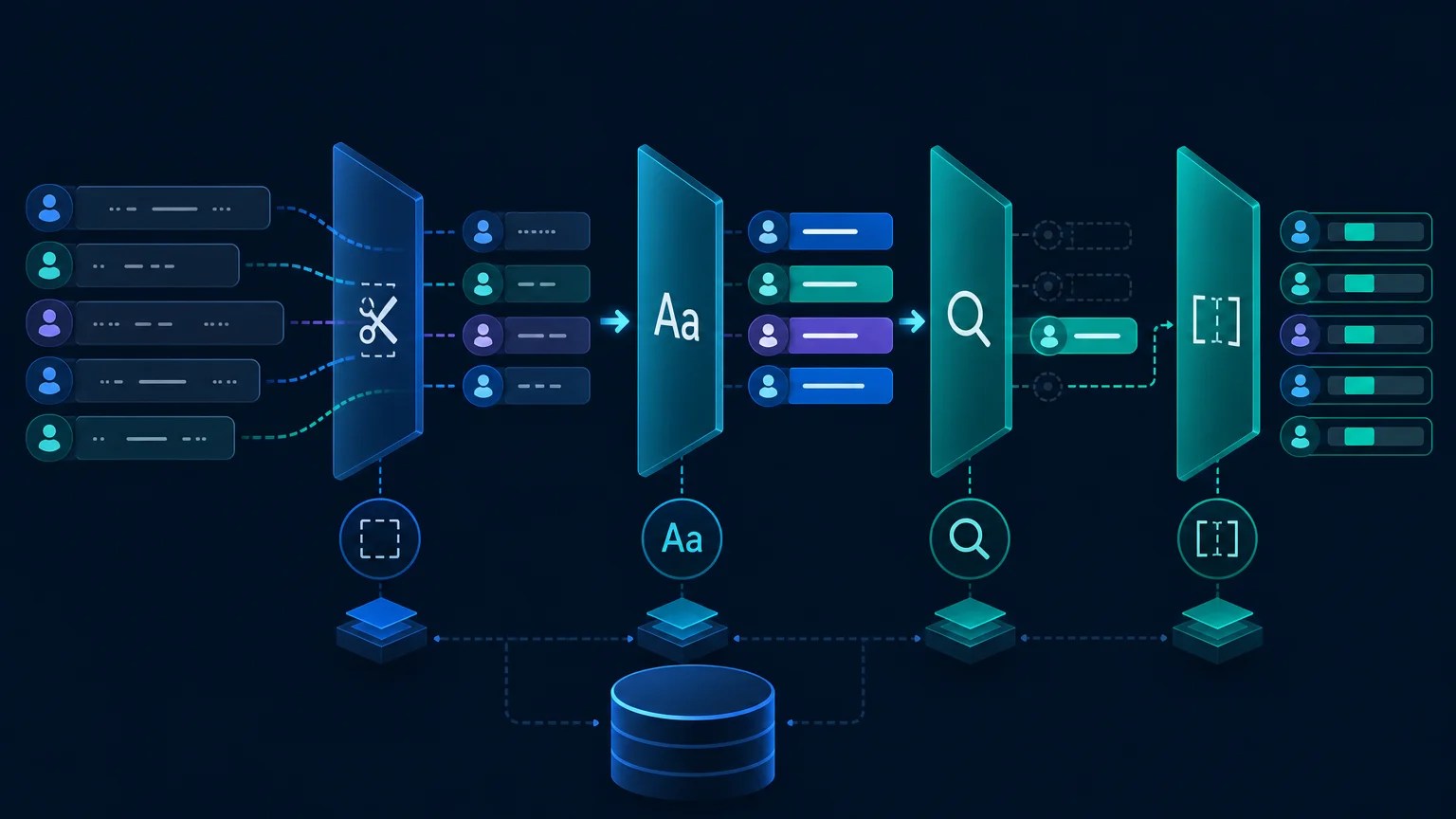 Abstract database text transformation showing cleaned names and extracted product code segments