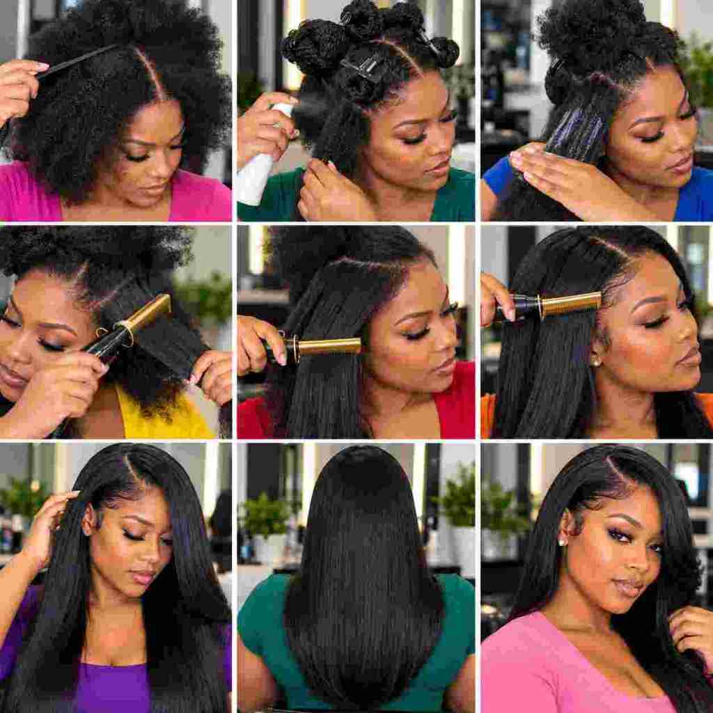 natural hair pressing comb technique on 4c hair - step by step tutorial for black women