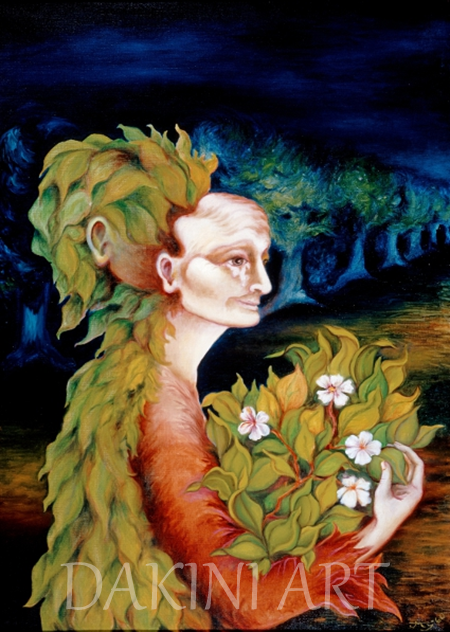 Flower Vendor in Moonlight (Fine Art Print on Paper)