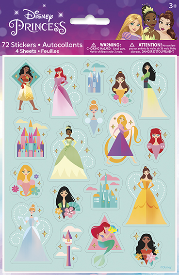 Disney Princess Glitter Sticker Sheets, 4 Sheets per Package