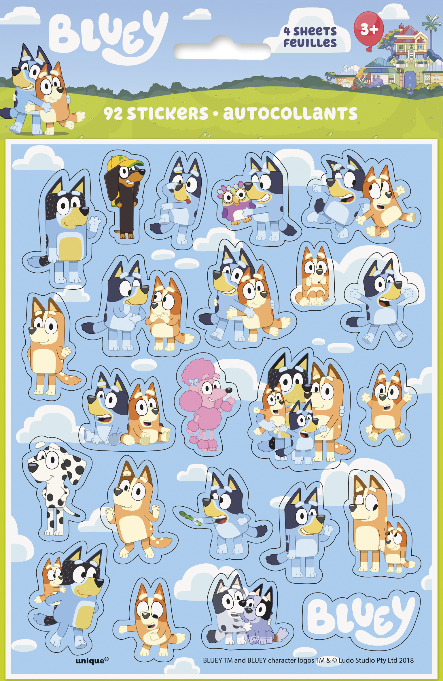 Bluey Sticker Sheet Favors, 4 Sheets, 92 Stickers Total