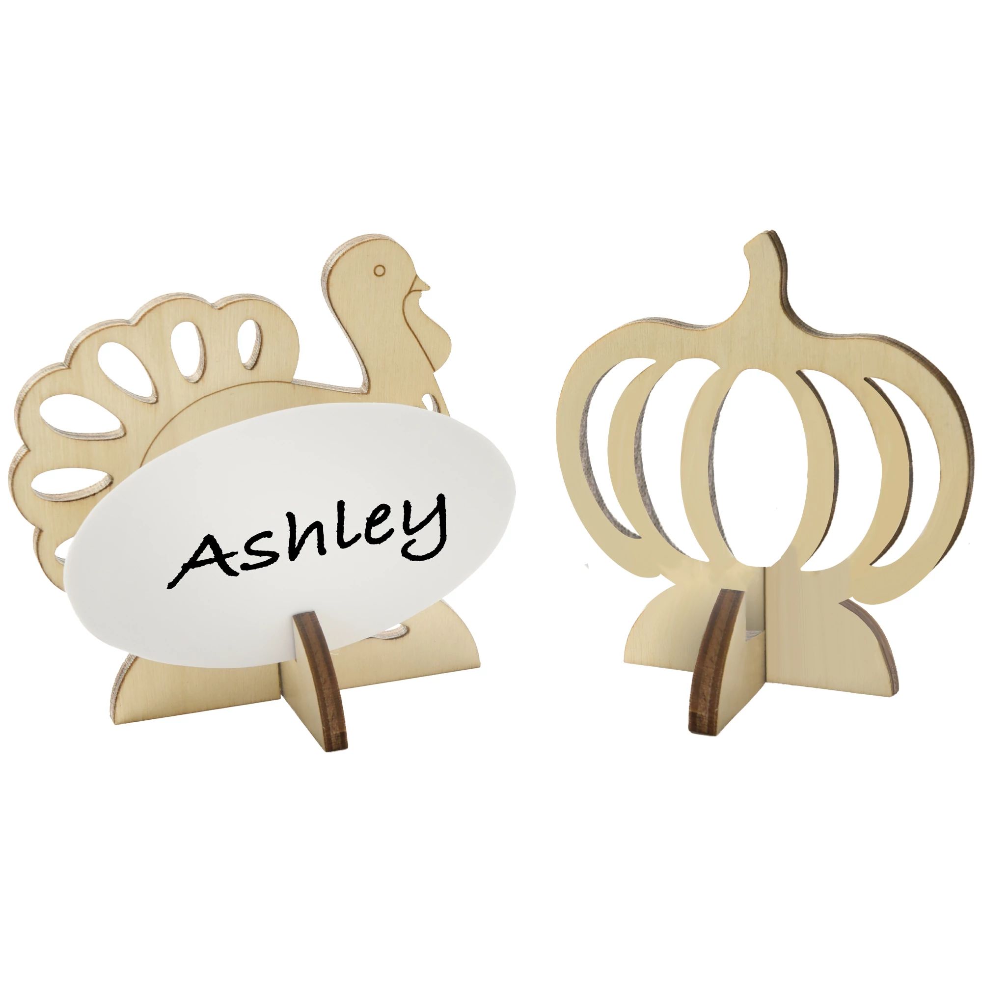 Pumpkin & Turkey Wood Cutout Nametag Holders 3 1/2"H x 3 1/2"W - , 8 Count Package