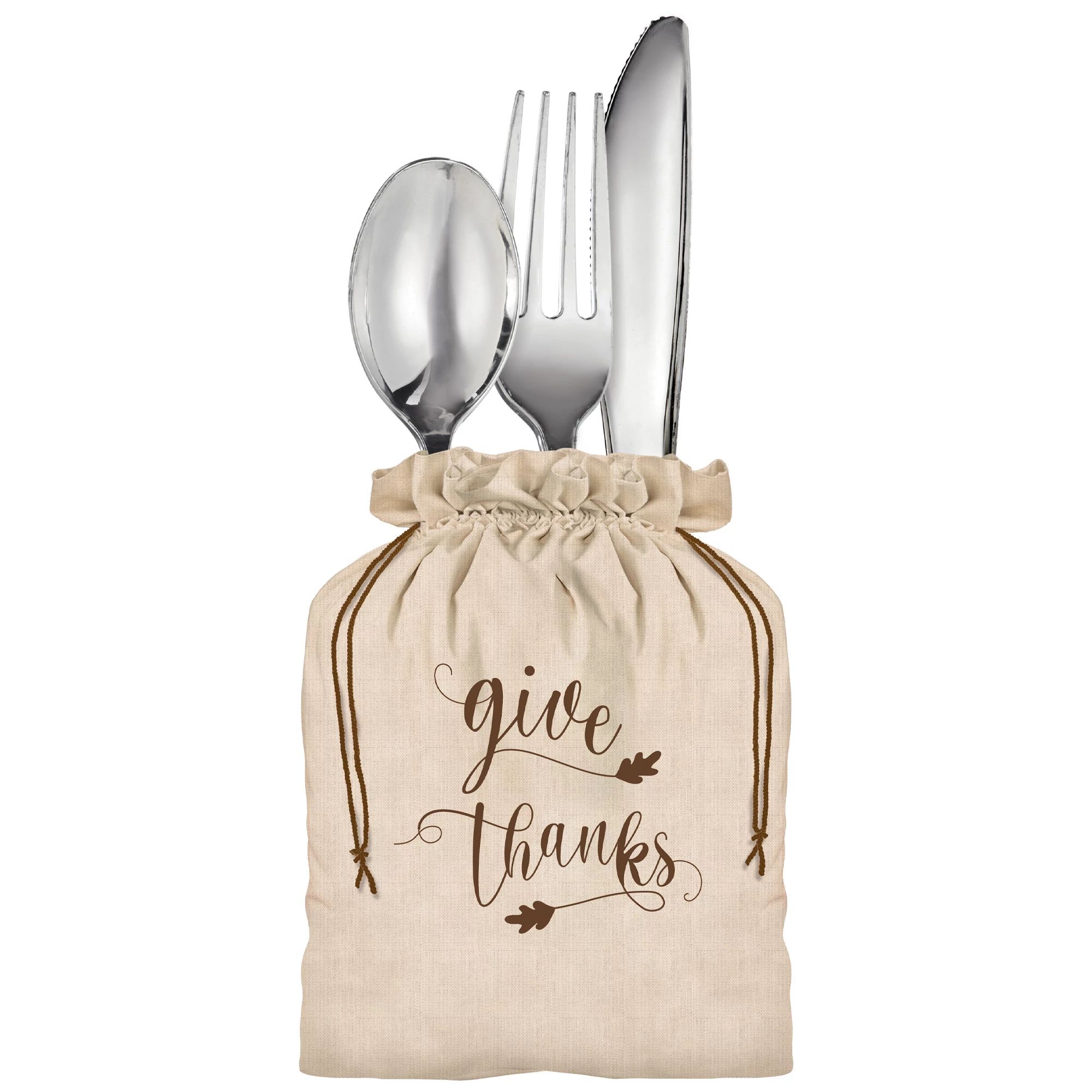 Give Thanks Canvas Cutlery Holder, 8 Count Package