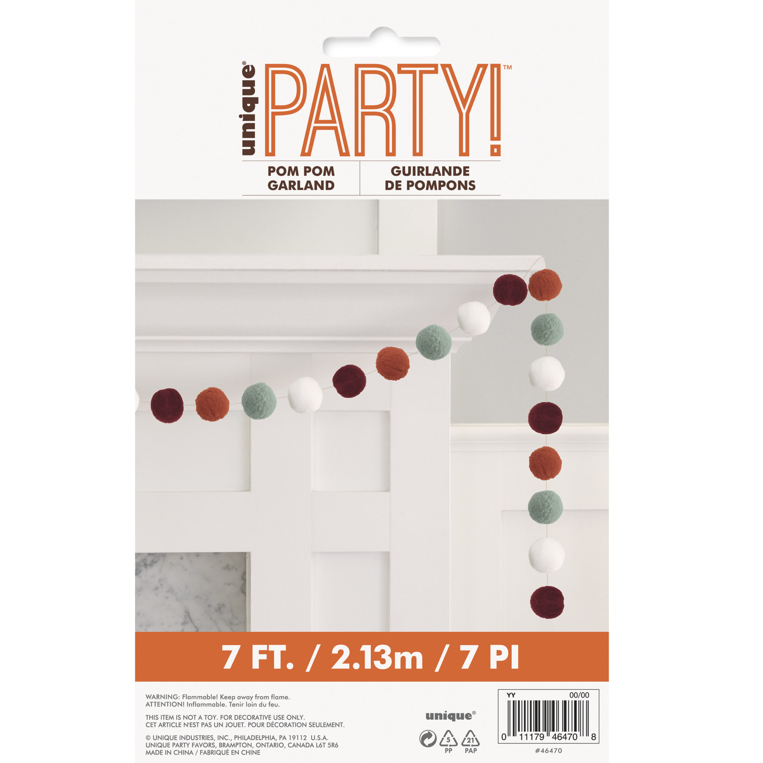 Fall Colors Felt Pom Pom Garland 7 ft