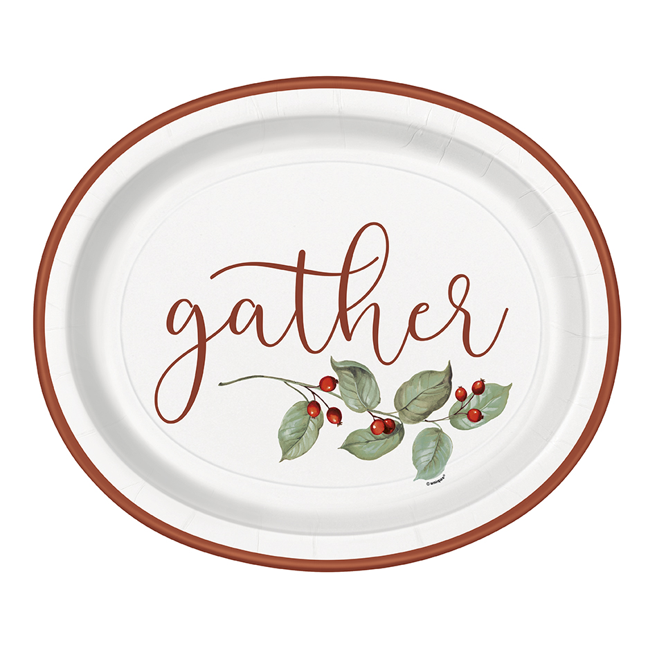 Fall Flair Thanksgiving "Gather" 12" Oval Plates 8ct