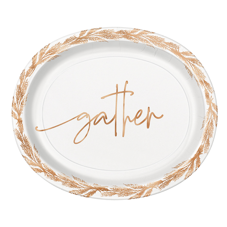 Elegant Thanksgiving "Gather" Oval Plates 8ct - Foil Stamping