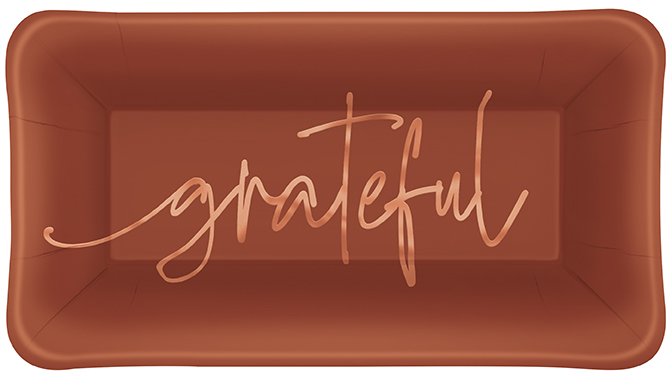 Elegant Thanksgiving "Grateful" 9" x 5" Appetizer Plates 8ct - Foil Stamping
