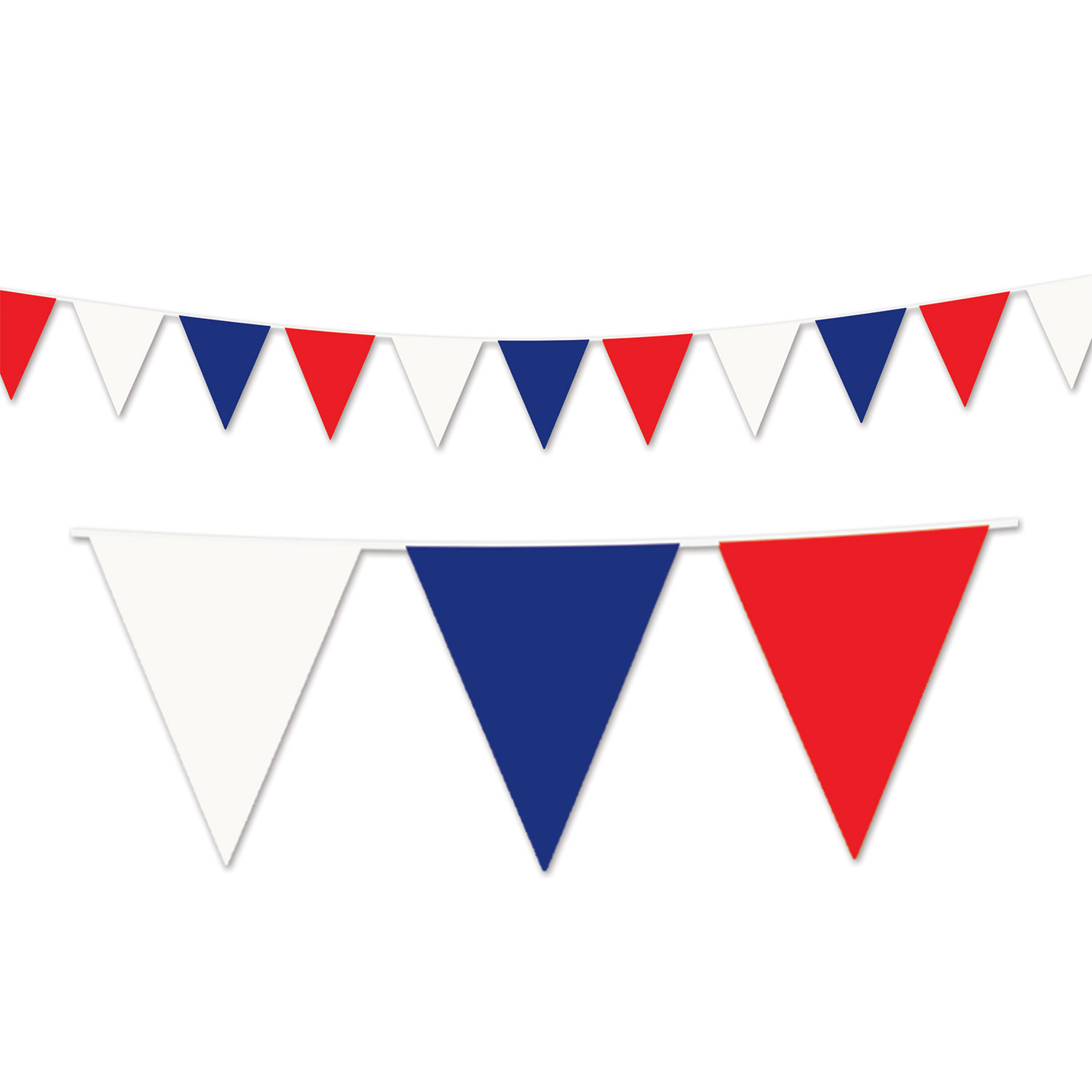 Red, White Blue Pennant Banner 120' Long by 17" Tall, All Weather Heavy Duty Plastic