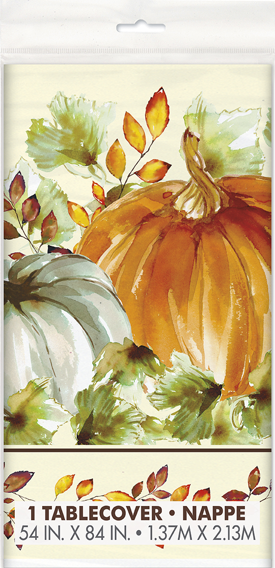 Watercolor Fall Pumpkins Rectangular Plastic Table Cover 54"x84""