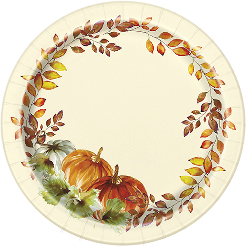 Watercolor Fall Pumpkins Round 7 Dessert Plates 8ct