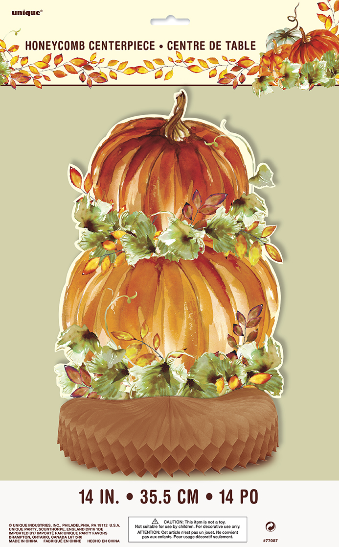 Honeycomb Centerpiece 14" Watercolor Fall Pumpkins