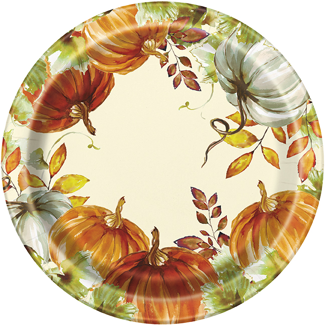 Watercolor Fall Pumpkins Round 9 Dinner Plates 8ct